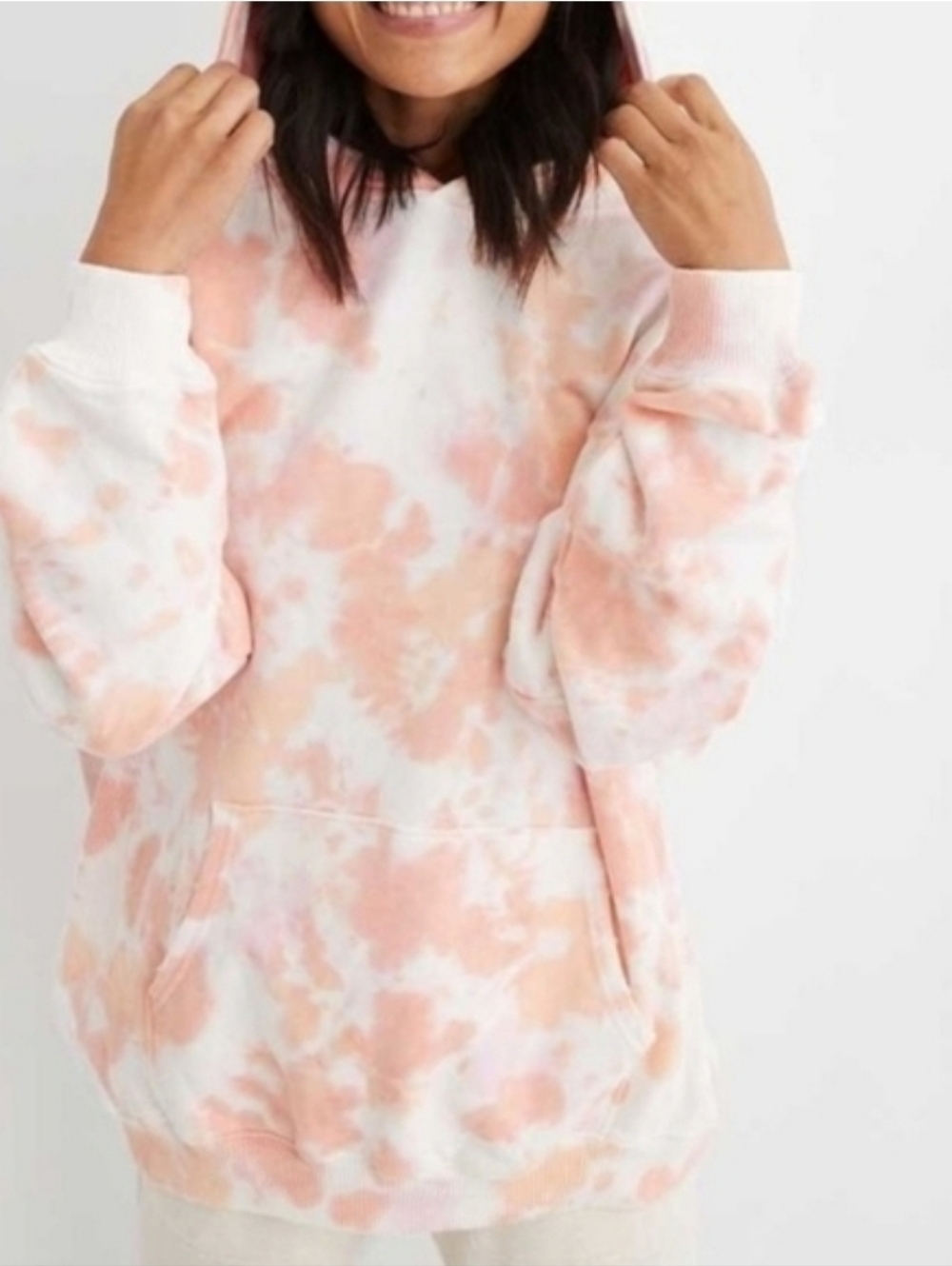 Aerie The Sweat Everyday Orange Pink White Tie Dye Oversized Hoodie Sweater